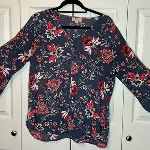 Floral Women's Top - Red and White on Black